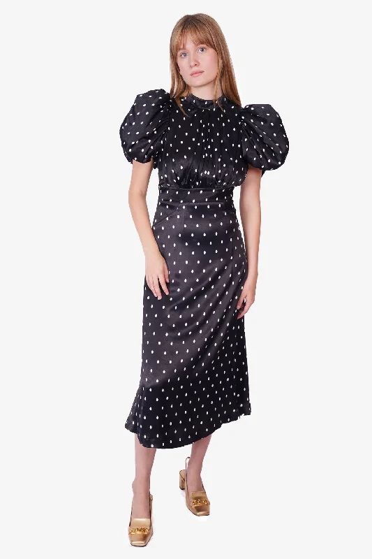 Elastic boho dress-Birger Christensen Black Polka Dot Open Back Puff Sleeve Maxi Dress Size 2 'As Is'