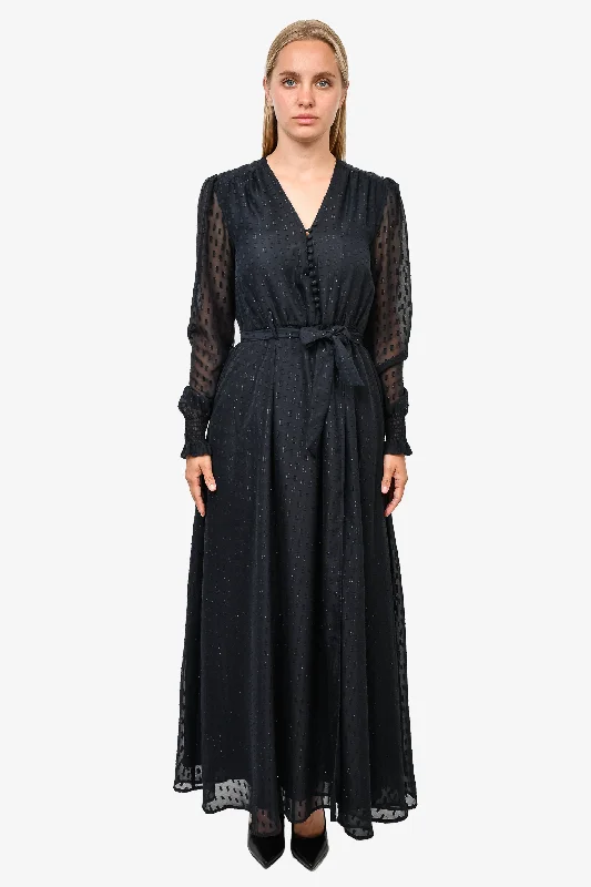 Tease lace dress-Birgitte Herskind Navy Shimmer Dotted Dress With Belt Size 36