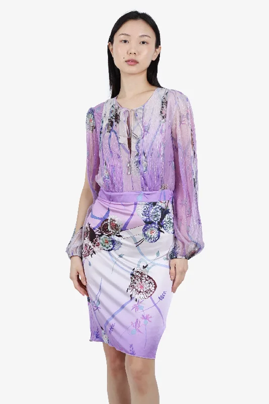 Loose smocked dress-Blumarine Purple Silk Floral Print Cocktail Dress Size 38