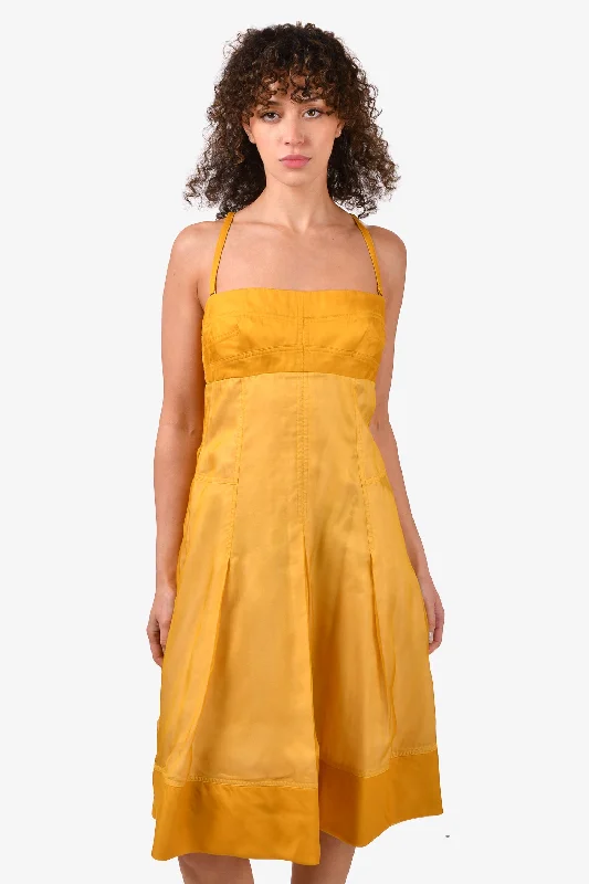 Crest-collared dress-Boss Hugo Boss Yellow Sleeveless Dart Front Pleated Dress Estimated Size M