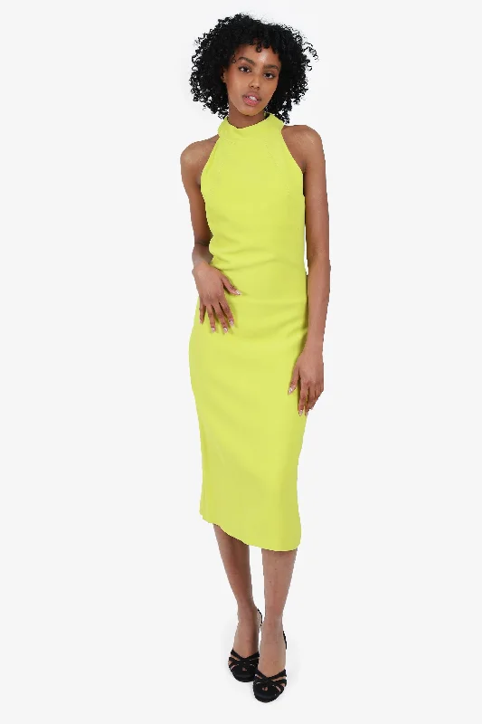 Enduring navy dress-Brandon Maxwell Lime Green Sleeveless Midi Dress Size 2