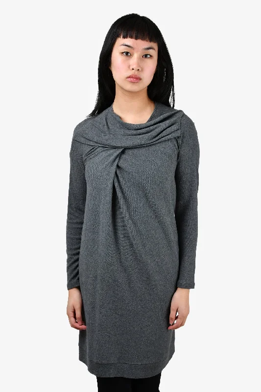 Sky beach dress-Brunello Cucinelli Grey Cotton Knit Midi Dress Size S