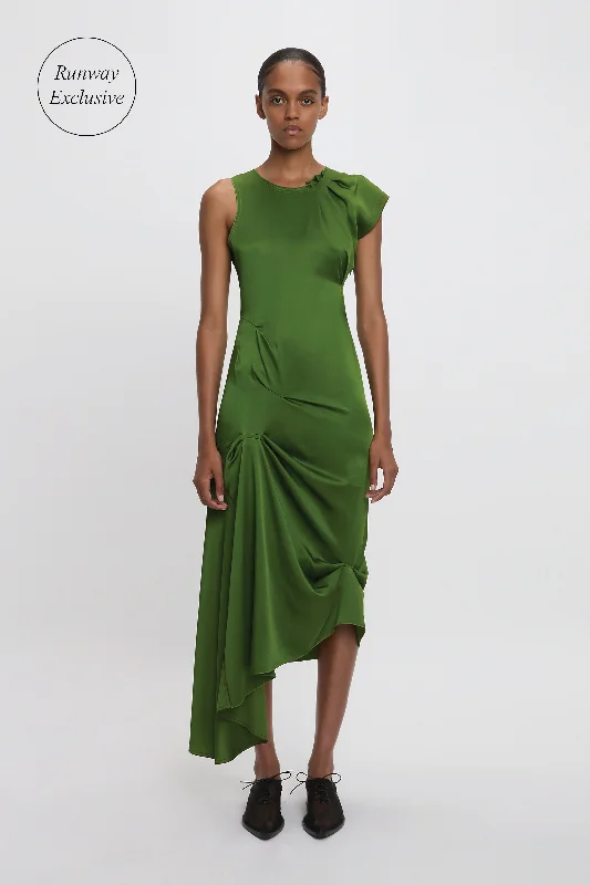 Flashy neon dress-Draped Tuck Detail Midi Dress in Algae Green