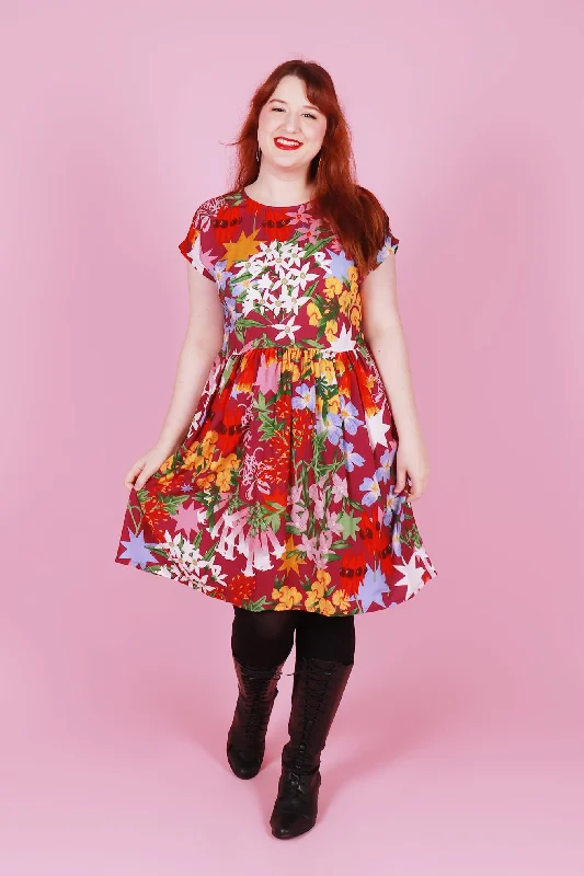 Claret rich dress-Edie Tie Back Dress Festive Floral