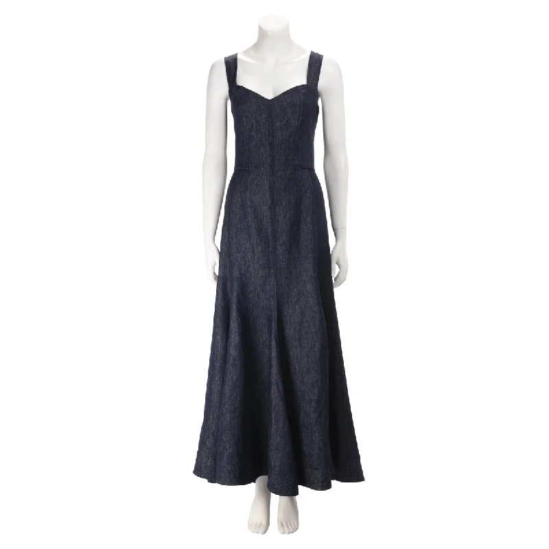 Textured linen dress-Gabriela Hearst Dark Denim Virginia Open-Back Dress IT 46