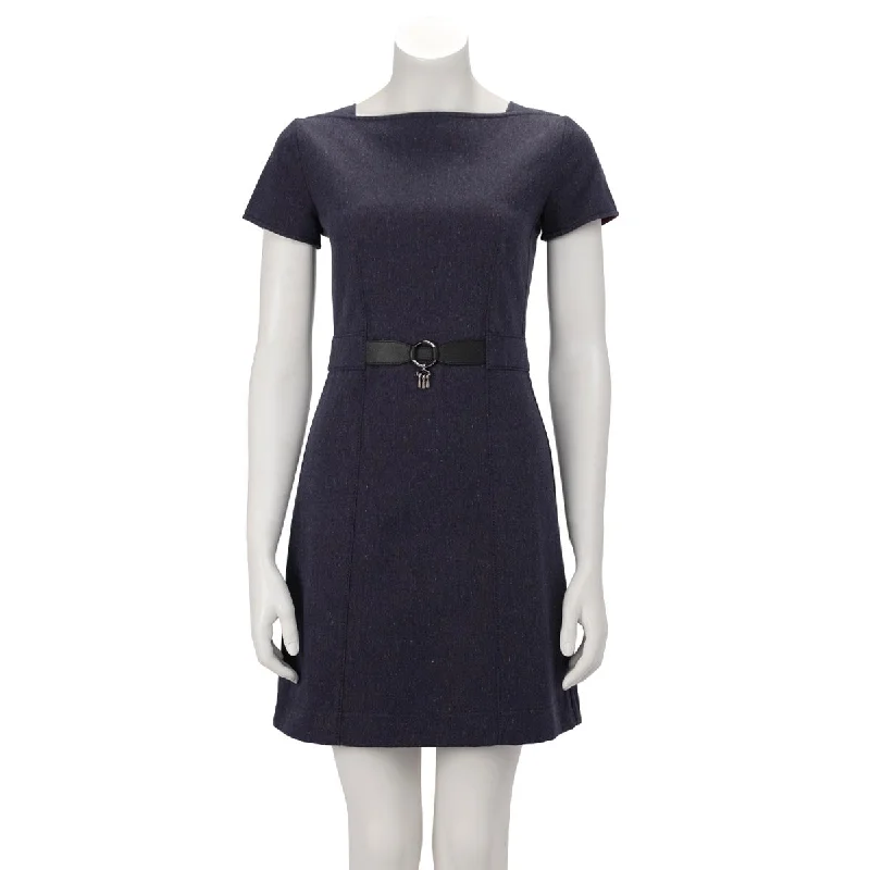 Dune toned dress-Hermes Bleu Nuit Denim Belted Dress FR 34