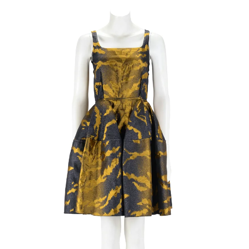 Stretchy stretch dress-Lanvin Gold Jacquard Cocktail Dress FR 36