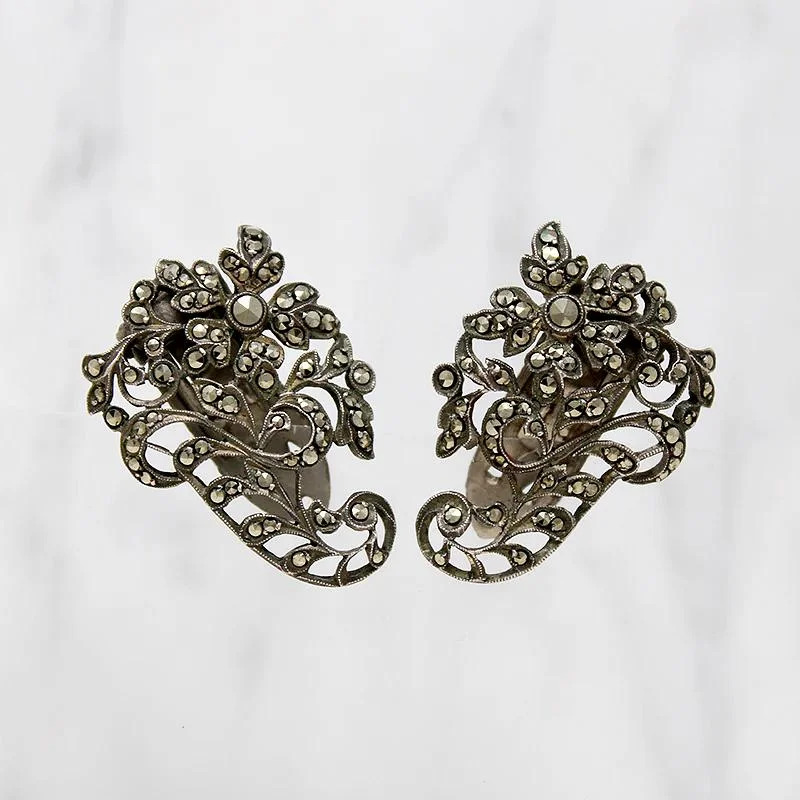 Heirloom floral dress-Matched Set Silver & Marcasite Nosegay Dress Clips