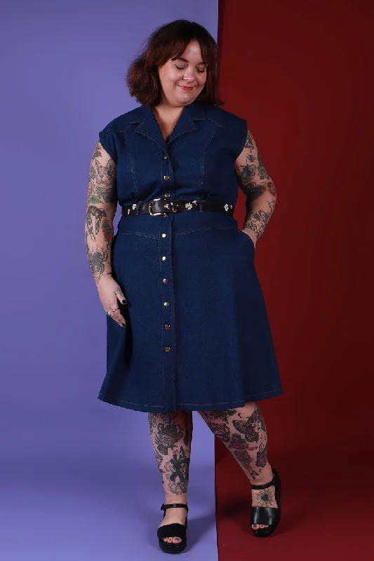 Pleat-front vintage dress-Dinah Dress Double Denim