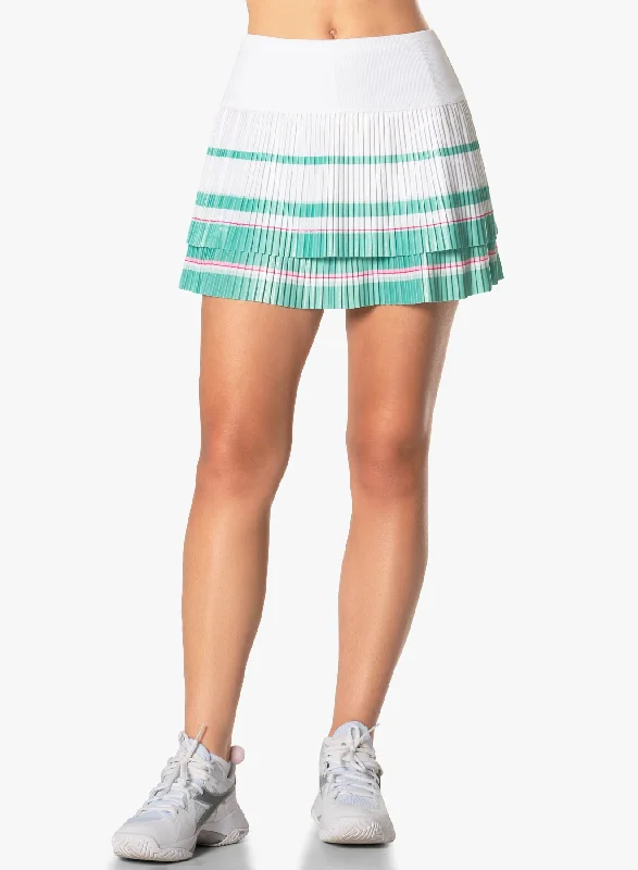 Wide vacation skirt-Long Deco Stripe Pleated Skirt