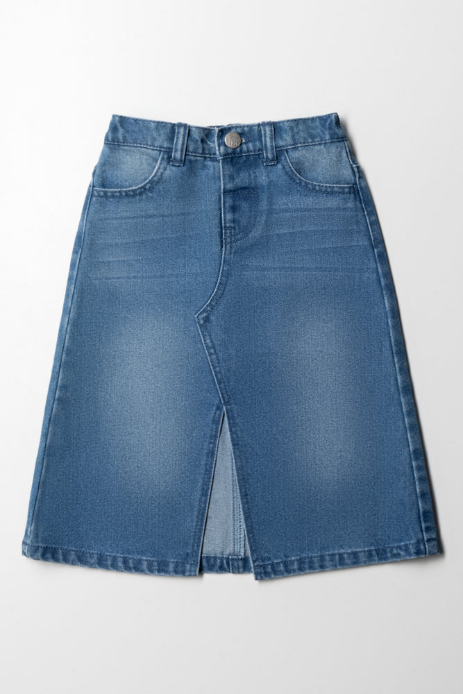 Flex jersey skirt-Long Denim Skirt With Headband Blue