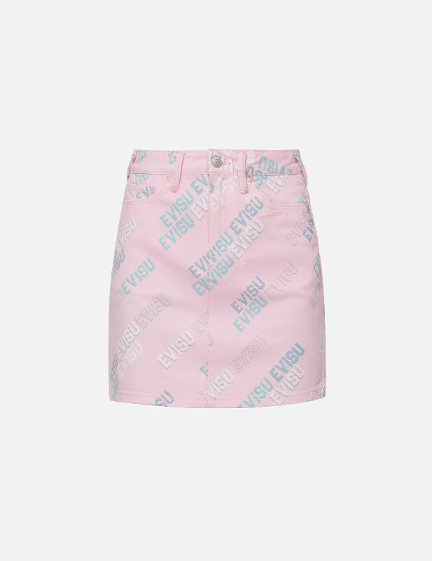 Turtle-neck office dress-Allover Logo Print Denim Mini Skirt