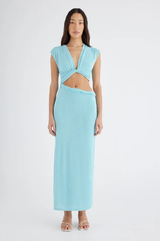 Artisan knit dress-Henri Twist Maxi Dress Aqua