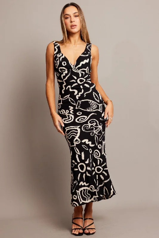 Striped prism dress-Black Abstract Slip Dress Maxi