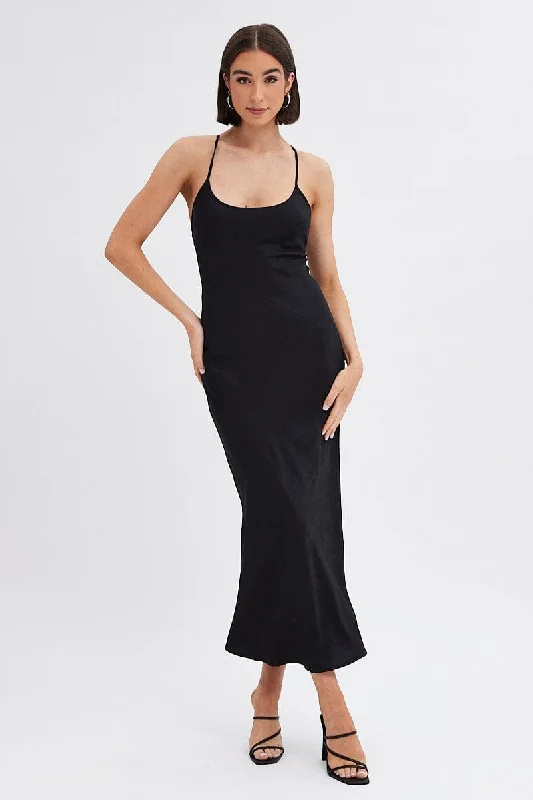 Shiny slip dress-Black Maxi Dress Sleeveless