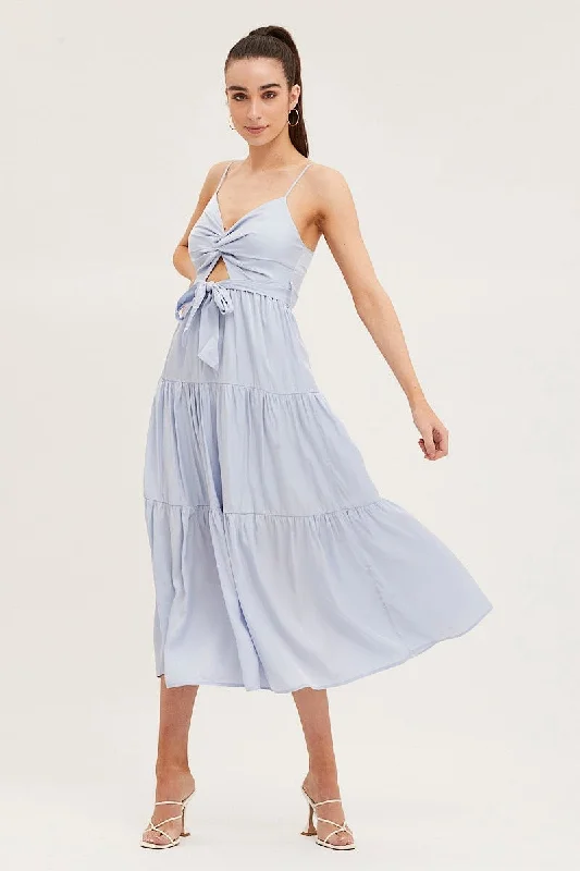 Ash subtle dress-Blue Midi Dress Evening Satin