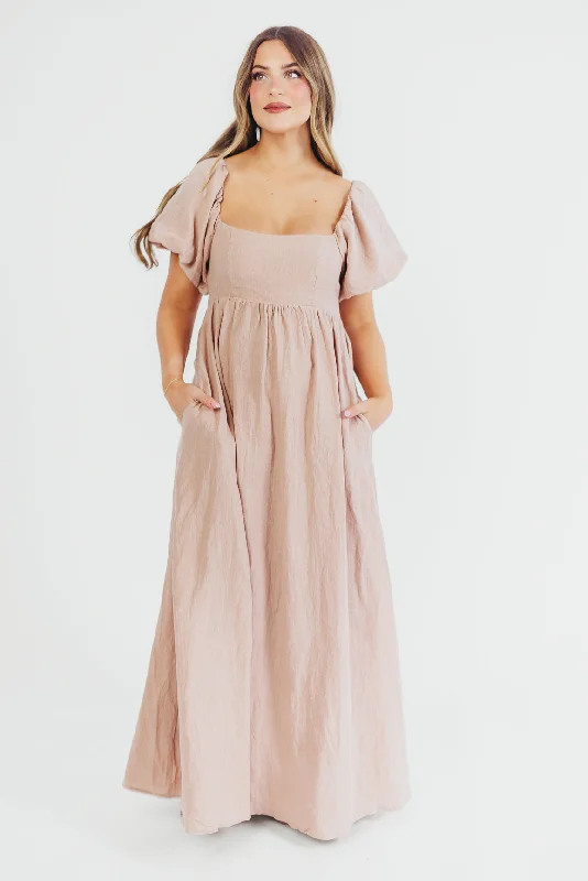 Azure blue dress-Candace Maxi Dress in Dusty Rose - 100% Linen - Bump Friendly