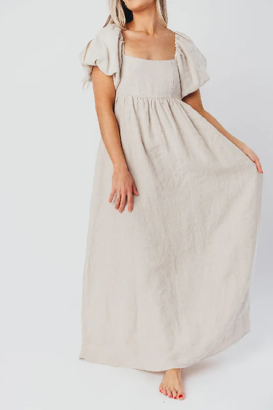 Braided handmade dress-Candace Maxi Dress in Natural - 100% Linen - Bump Friendly