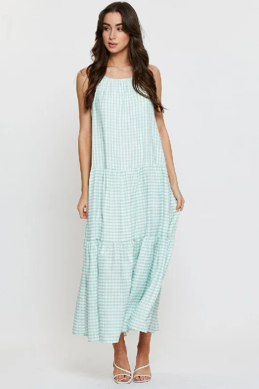 Day relaxed dress-Check A Line Dress Maxi