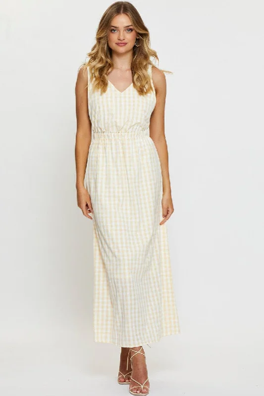 Grid shift dress-Check Maxi Dress Sleeveless