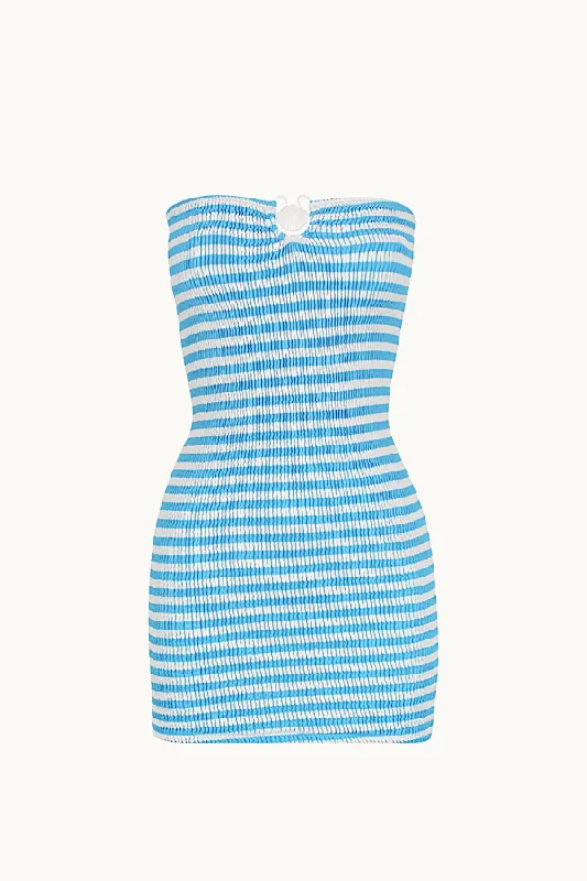 Ribbed knit dress-Baywatch Mini Dress Azure Stripe