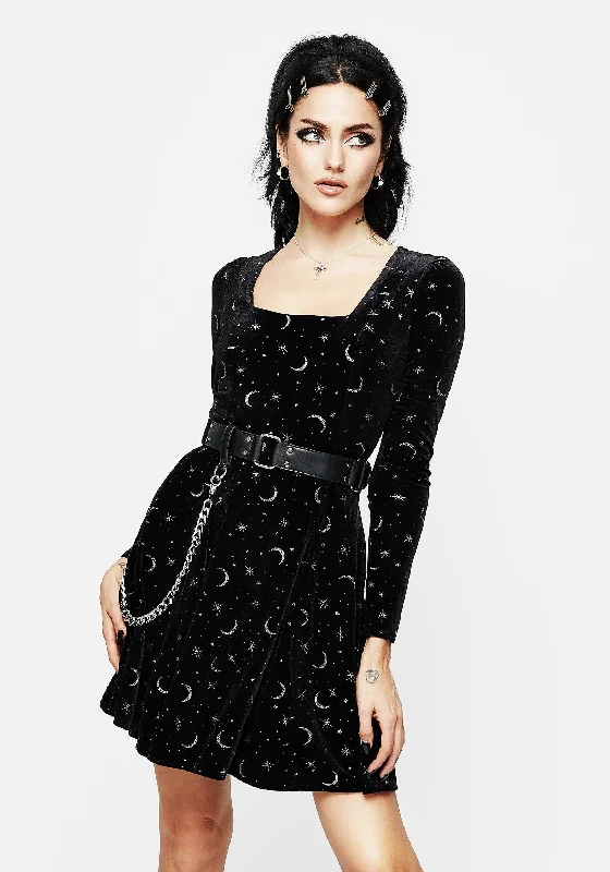 Day relaxed dress-Constellation Glitter Print Velour Mini Dress