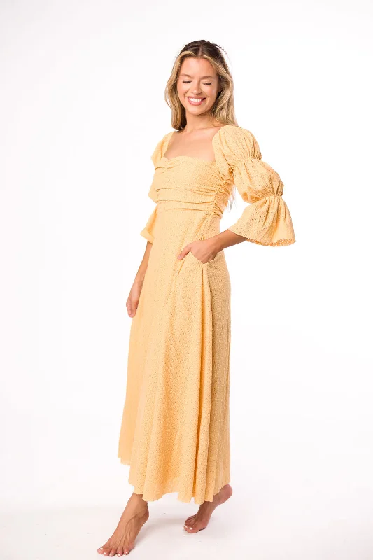 Shine flash dress-Corrine Tiered Sleeve Maxi Dress with Pockets in Autumn Mustard - Bump Friendly