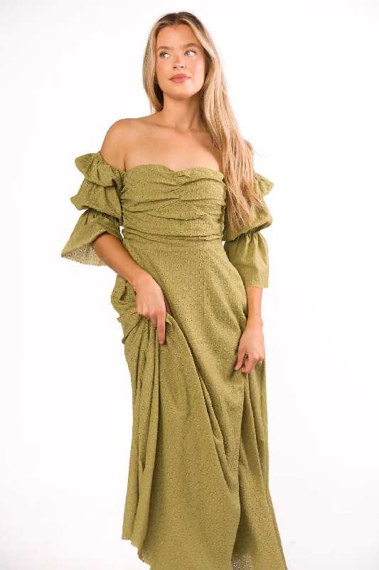 Stroll prairie dress-Corrine Tiered Sleeve Maxi Dress with Pockets in Clover Green - Bump Friendly