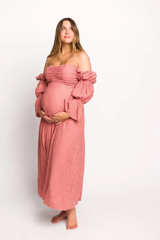 Heirloom slip dress-Corrine Tiered Sleeve Maxi Dress with Pockets in Dusty Rose - Bump Friendly