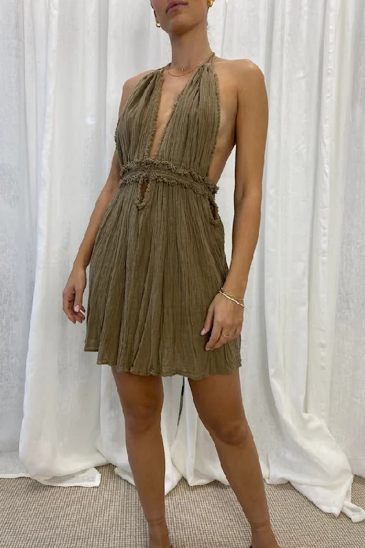 Windy vacation dress-Lefkothea Mini Dress Mocha