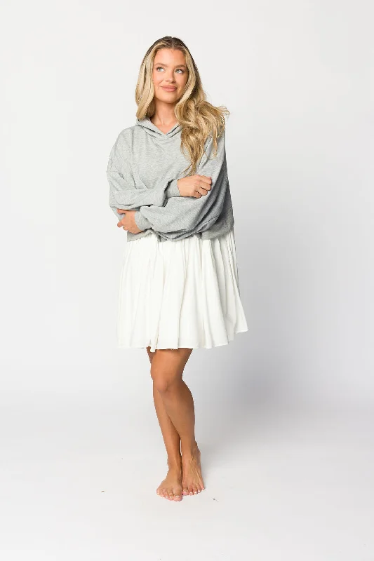 Slack dappled dress-Caroline Hoodie/Babydoll Mini Dress in Heather Grey/Off-White