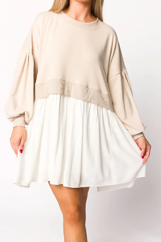 Easy twill dress-Janie Mini Dress in Seashell/Off-White