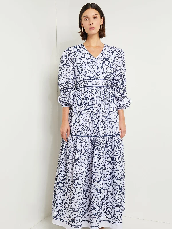 Lattice picnic dress-Embroidered Floral Cotton Maxi Dress