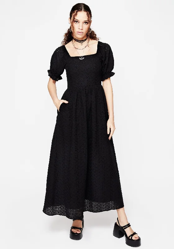 Satin princess dress-Euthymia Broderie Puff Sleeve Maxi Dress