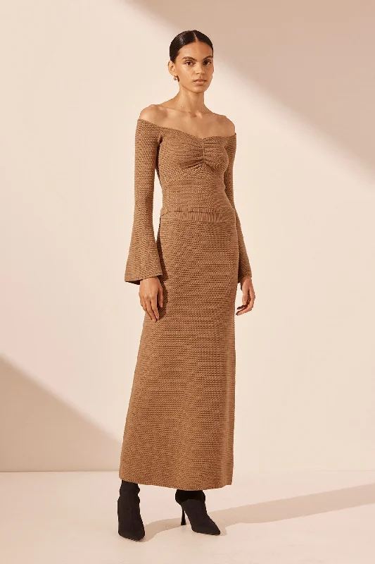 Turtle-neck office dress-EVE MAXI SKIRT - WALNUT