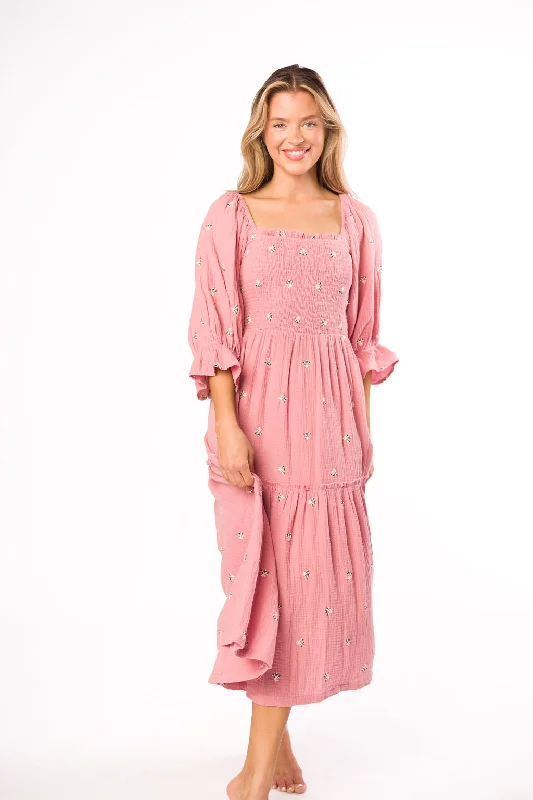 Snug fitted dress-Evie Floral Maxi in Deep Rose - Bump Friendly