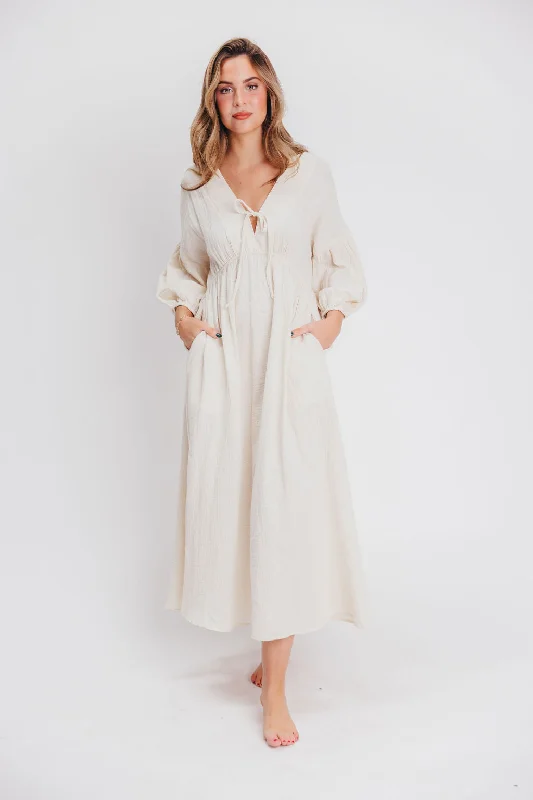 Twill overall dress-Hunter 100% Cotton Gauze Midi Dress in Soy - Bump Friendly (XS-XL)