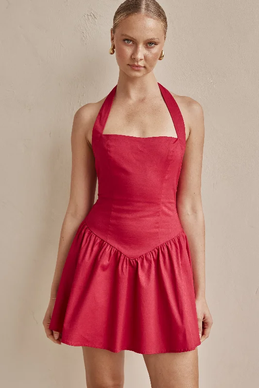 Crepe layered dress-Geneva Mini Dress (Red)