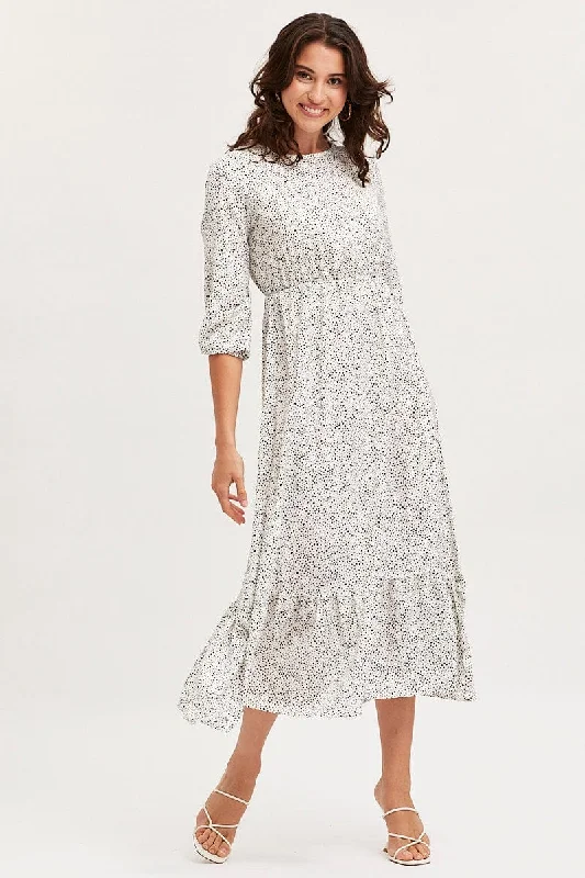 Tiny tucked dress-Geo Print Dress Long Sleeve Midi