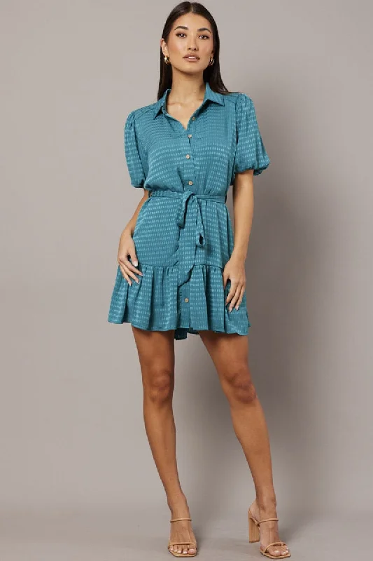 Apricot reef dress-Green Fit And Flare Dress Short Sleeve Mini