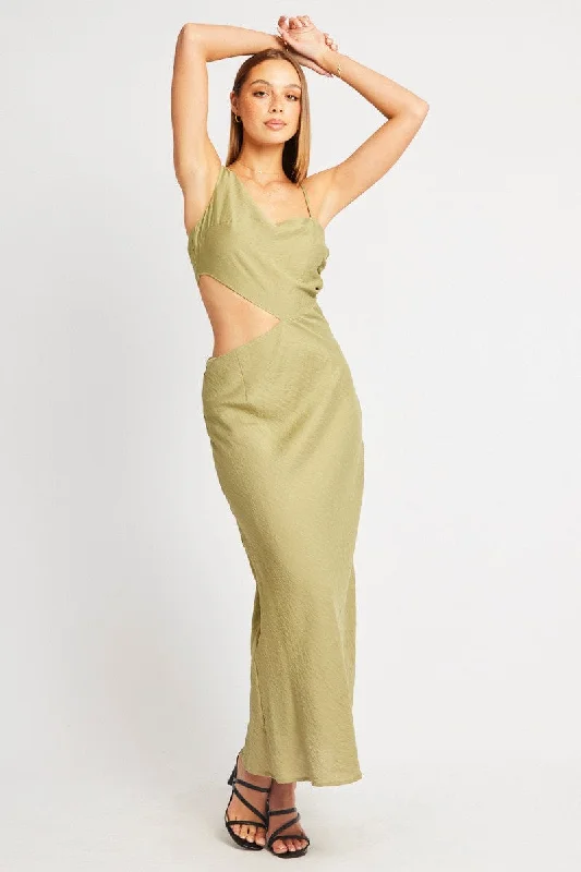 Streamer festival dress-Green Maxi Dress Cut Out Detail