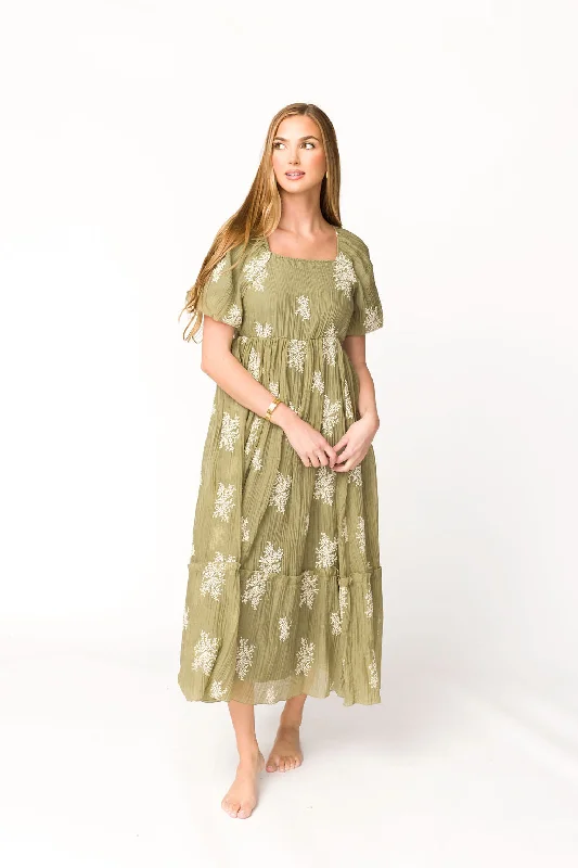 Prairie speck dress-Hallie Embroidered Maxi Dress in Olive - Bump Friendly & Inclusive Sizing (S-3XL)