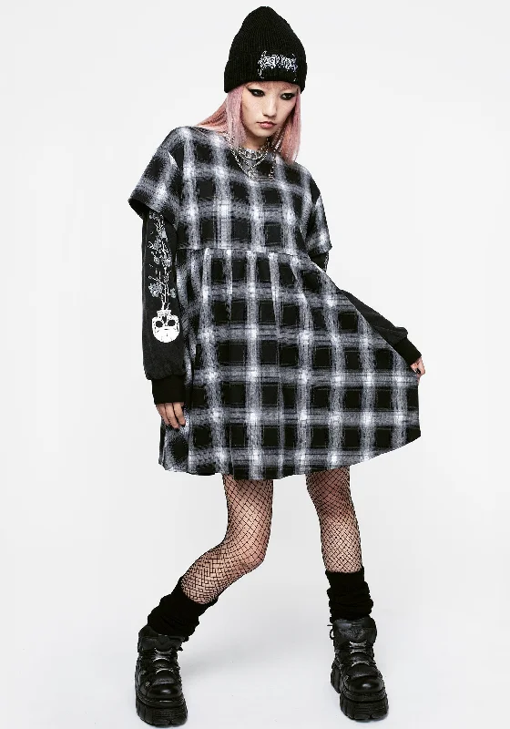 Amber party dress-Hypnos Layered Sleeve Check Mini Smock Dress