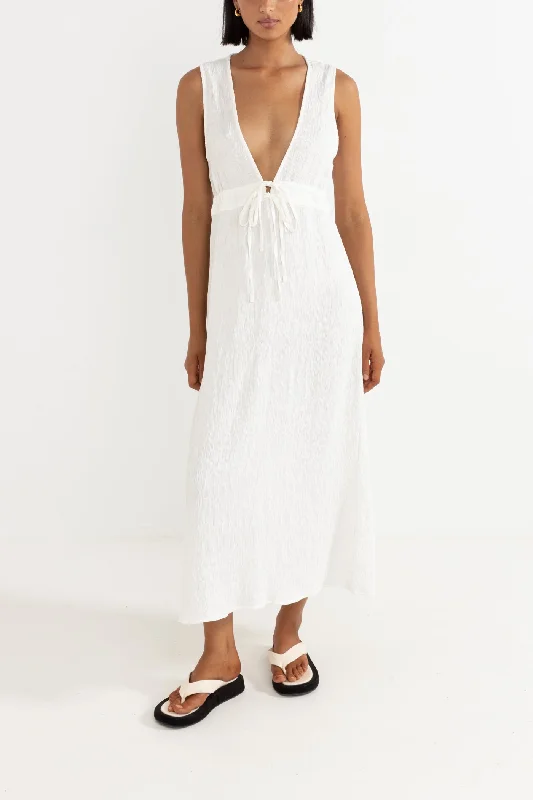 Voile slip dress-Keiki Tie Front Maxi Dress Cream