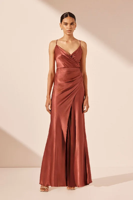 Desert street dress-LA LUNE CROSS DRAPED MAXI DRESS - TERRACOTTA