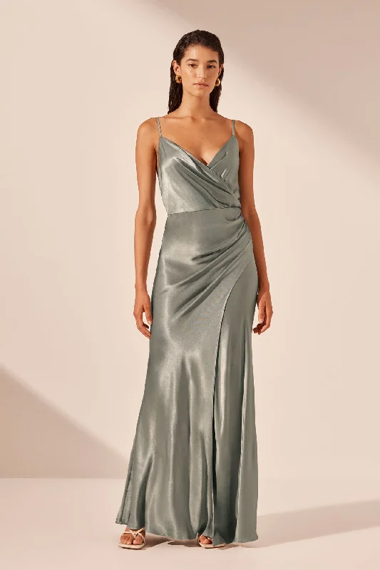 Tiger print dress-LA LUNE CROSS DRAPED MAXI DRESS - SAGE