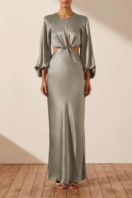 Azure deep dress-LA LUNE TWIST FRONT CUT OUT MAXI DRESS - SAGE