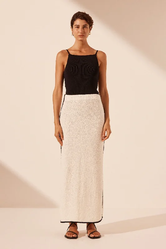 Lattice overlay dress-LENA SIDE SPLIT MAXI SKIRT - IVORY/BLACK