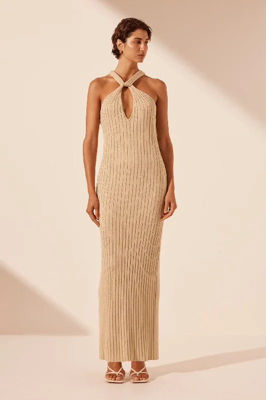 Multi-layer festival dress-LIVIA HALTER MAXI DRESS - CHAMPAGNE