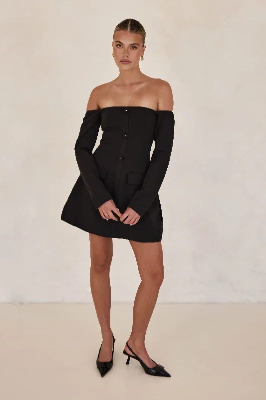 Ribbed cozy dress-Luna Mini Dress (Black)